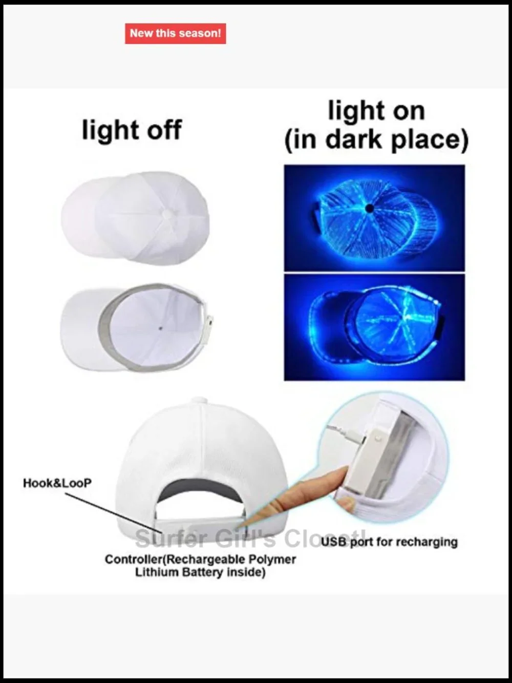 Fiber Optic LED Baseball Hat with 7 Colors USB Rechargeable Light Up Cap for
